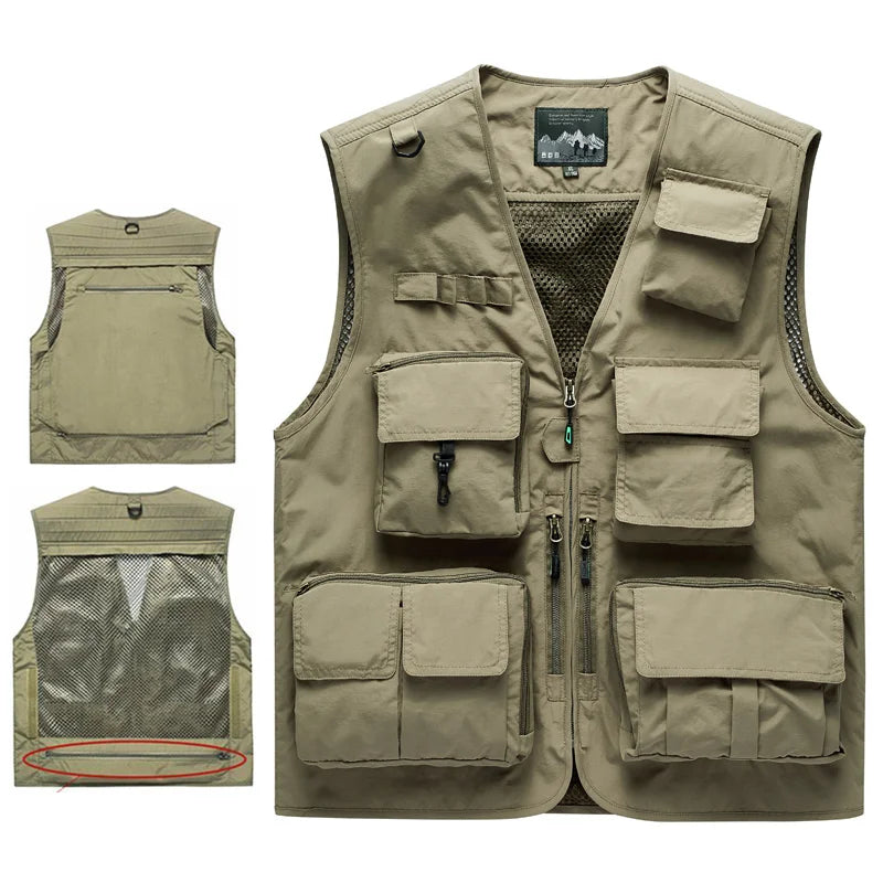 Outdoor Leisure Vest Men's New Multi-Pocket Breathable Outdoor Sports Coat High-Quality Design Leisure Vest Men Large size 5XL